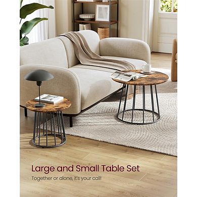 2-Piece Round Coffee Table Set for Living Room or Sofa Side with Wood-Grain Tops - Rustic Brown
