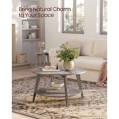 2-Tier Round Living Room Coffee Table with Lower Storage Shelf for Books and Decor
