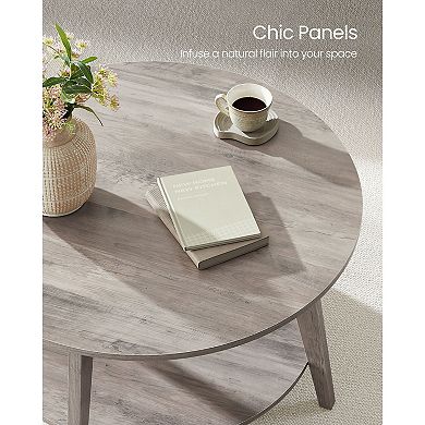 2-Tier Round Living Room Coffee Table with Lower Storage Shelf for Books and Decor