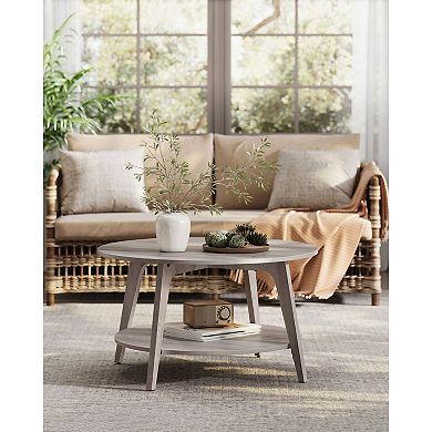 2-Tier Round Living Room Coffee Table with Lower Storage Shelf for Books and Decor