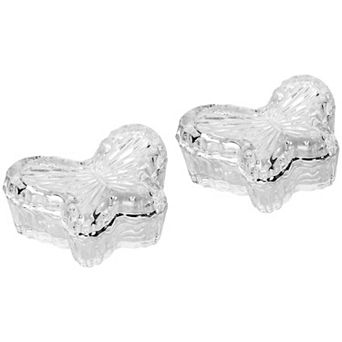 Set of 2 Butterfly Glass Storage Jars With Lids Candy or Jewelry Holders