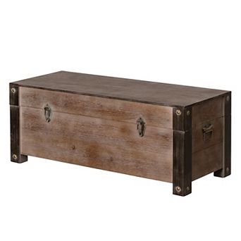Vintiquewise Wooden Storage Trunk Bench with Black Metal Accents