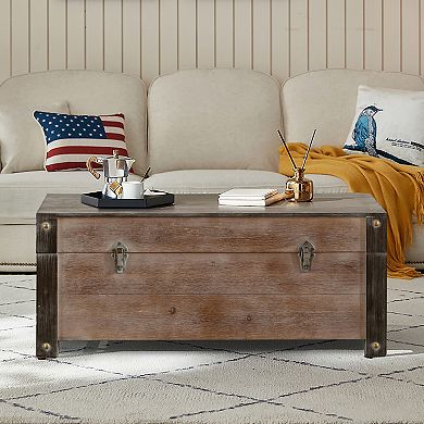 Vintiquewise Wooden Storage Trunk Bench with Black Metal Accents