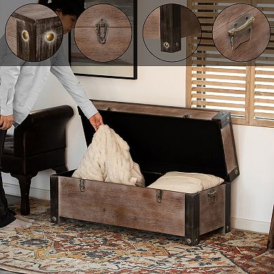 Vintiquewise Wooden Storage Trunk Bench with Black Metal Accents