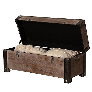 Vintiquewise Wooden Storage Trunk Bench with Black Metal Accents
