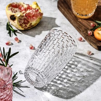 Set of 6 Knitted-Embossed Highball Glasses 12 oz Clear Tall Drinkware