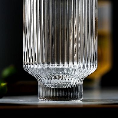 Bedside Carafe and Glass Set 59oz Carafe 12.5oz Glass Fluted Design - Clear