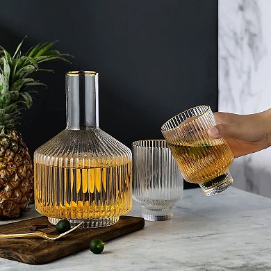 Bedside Carafe and Glass Set 59oz Carafe 12.5oz Glass Fluted Design - Clear