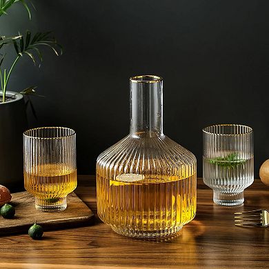 Bedside Carafe and Glass Set 59oz Carafe 12.5oz Glass Fluted Design - Clear