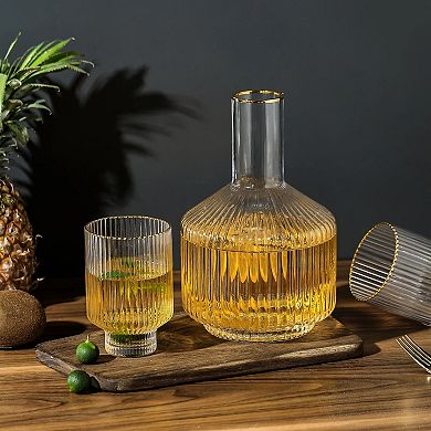Bedside Carafe and Glass Set 59oz Carafe 12.5oz Glass Fluted Design - Clear
