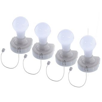 Shatterproof Portable LED Bulb - Battery Operated Pull String Light, 4 Pack