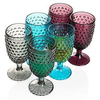 Set of 6 Hobnail Faceted Highball Glasses 13 oz Colorful Textured Drinkware