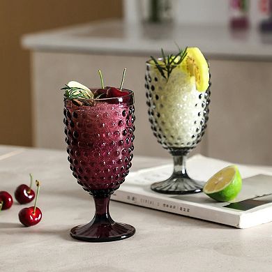 Set of 6 Hobnail Faceted Highball Glasses 13 oz Colorful Textured Drinkware