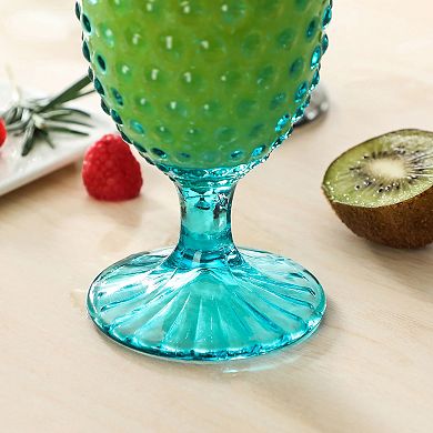 Set of 6 Hobnail Faceted Highball Glasses 13 oz Colorful Textured Drinkware