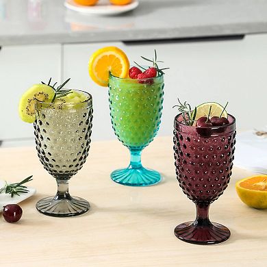 Set of 6 Hobnail Faceted Highball Glasses 13 oz Colorful Textured Drinkware