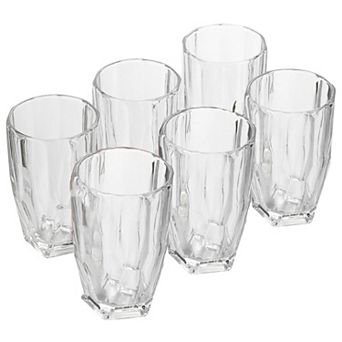 11.8 oz Polyhedron Highball Glasses Set of 6 Textured Clear Drinking Glasses