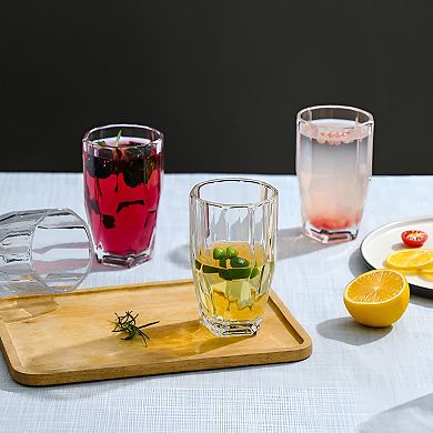 11.8 oz Polyhedron Highball Glasses Set of 6 Textured Clear Drinking Glasses
