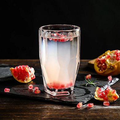 11.8 oz Polyhedron Highball Glasses Set of 6 Textured Clear Drinking Glasses