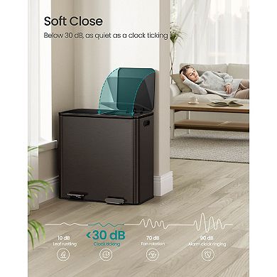 Modern Trash Can with 2 x 10.6-Gallon Bins and Quiet Soft-Close Lid