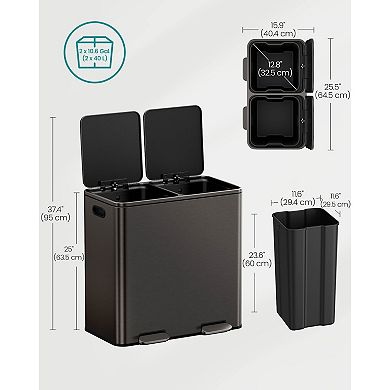 Modern Trash Can with 2 x 10.6-Gallon Bins and Quiet Soft-Close Lid