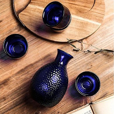 5-Piece Sake Set 9.5oz Jug with 4 Glasses Hand-Blown Glass for Sake Drinking, Tabletop or Counter