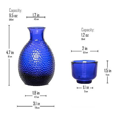 5-Piece Sake Set 9.5oz Jug with 4 Glasses Hand-Blown Glass for Sake Drinking, Tabletop or Counter