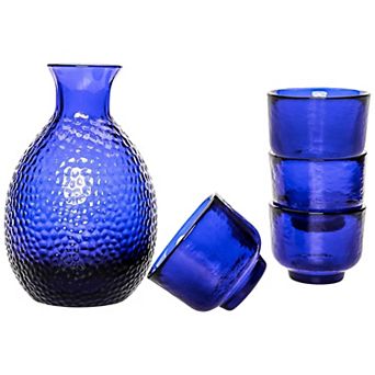 5 pc Sake Set 9.5oz Jug with 4 Glasses Hand-Blown Glass for Sake Drinking, Tabletop or Counter