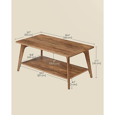 2-Tier Mid-Century Coffee Table for Living Room with Wide Top and Lower Storage Shelf - Honey Brown
