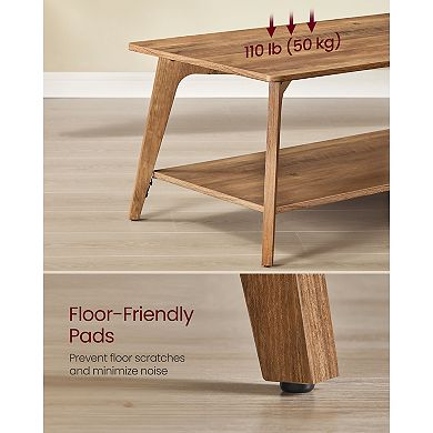 2-Tier Mid-Century Coffee Table for Living Room with Wide Top and Lower Storage Shelf - Honey Brown