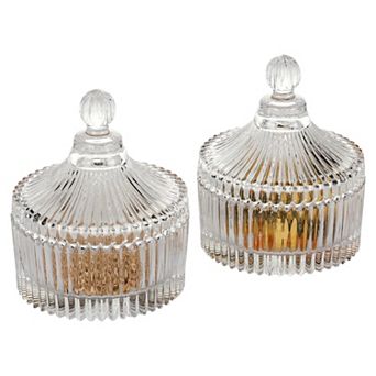Clear Linear Pattern Glass Jars With Lids Candy, Cookies, or Accessory Storage - Set of 2