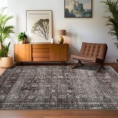 Oriental Washable Area Rugs for Living Room Non Slip Foldable Soft Stain Resistant Carpet