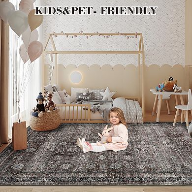 Oriental Washable Area Rugs for Living Room Non Slip Foldable Soft Stain Resistant Carpet