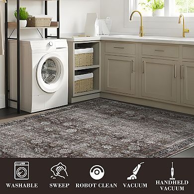 Oriental Washable Area Rugs for Living Room Non Slip Foldable Soft Stain Resistant Carpet