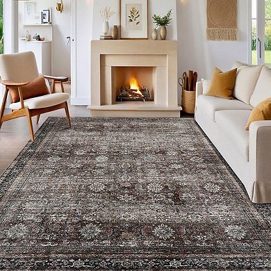 Oriental Washable Area Rugs for Living Room Non Slip Foldable Soft Stain Resistant Carpet