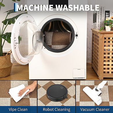 Checkered Washable Easy Jute Bedroom Carpet, Non-Slip Non-Shedding Low Pile Indoor Outdoor Rug