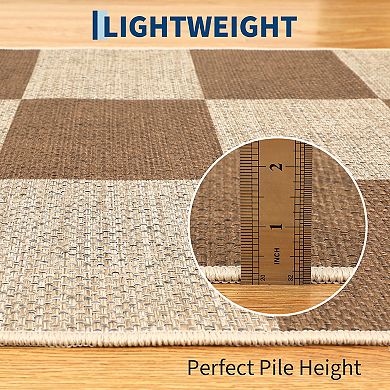 Checkered Washable Easy Jute Bedroom Carpet, Non-Slip Non-Shedding Low Pile Indoor Outdoor Rug