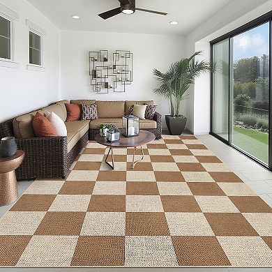 Checkered Washable Easy Jute Bedroom Carpet, Non-Slip Non-Shedding Low Pile Indoor Outdoor Rug