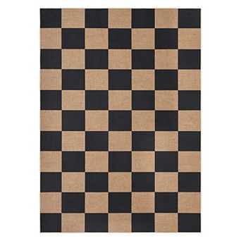 Checkered Washable Easy Jute Bedroom Carpet, Non-Slip Non-Shedding Low Pile Indoor Outdoor Rug