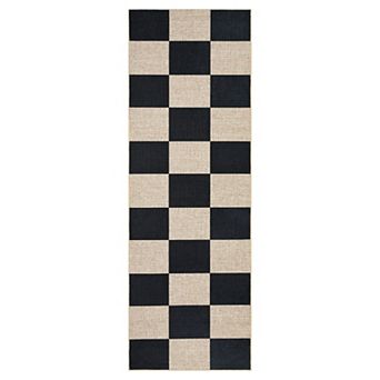 Checkered Washable Easy Jute Bedroom Carpet, Non-Slip Non-Shedding Low Pile Indoor Outdoor Rug