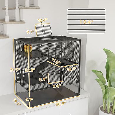 PawHut Hamster Cage, 4 Tiers Hamster Tank with Deep Glass Bottom, 31inchL