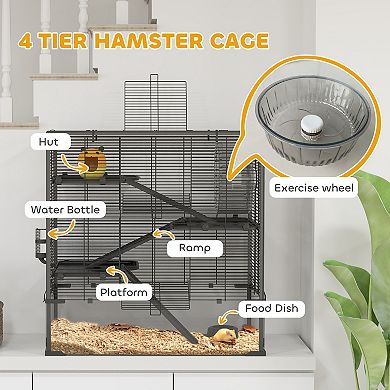 PawHut Hamster Cage, 4 Tiers Hamster Tank with Deep Glass Bottom, 31inchL