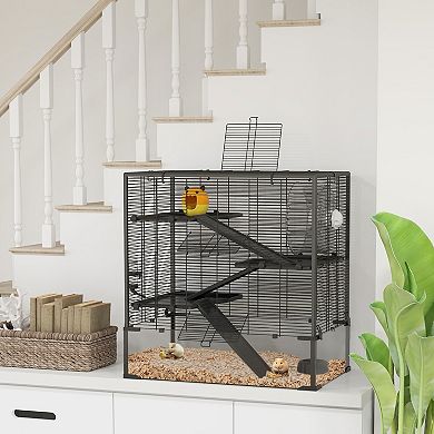 PawHut Hamster Cage, 4 Tiers Hamster Tank with Deep Glass Bottom, 31inchL