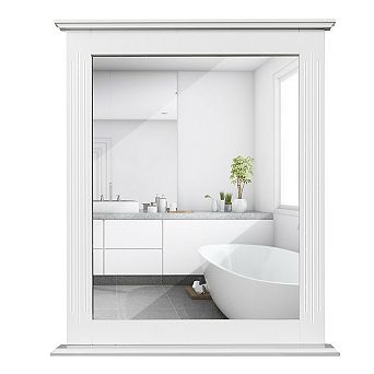 Costway Bathroom Wall Mirror W/Shelf Square Vanity Makeup Mirror Multipurpose Usage