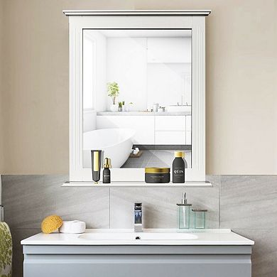 Costway Bathroom Wall Mirror W/Shelf Square Vanity Makeup Mirror Multipurpose Usage