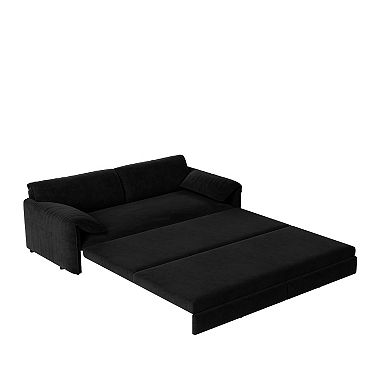 Whisen 3-in-1 Velvet Queen Sleeper Sofa Bed & Chaise Lounge with Side Storage Pockets, 2 Seats