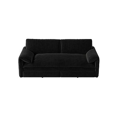 Whisen 3-in-1 Velvet Queen Sleeper Sofa Bed & Chaise Lounge with Side Storage Pockets, 2 Seats