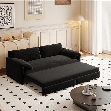 Whisen 3-in-1 Velvet Queen Sleeper Sofa Bed & Chaise Lounge with Side Storage Pockets, 2 Seats