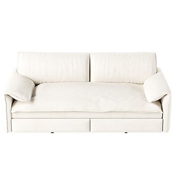 Whisen 3-in-1 Velvet Queen Sleeper Sofa Bed & Chaise Lounge with Side Storage Pockets, 2 Seats