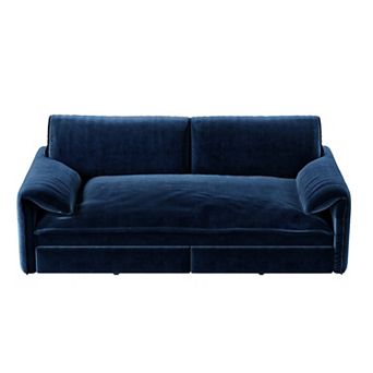 Whisen 3-in-1 Velvet Queen Sleeper Sofa Bed & Chaise Lounge with Side Storage Pockets, 2 Seats