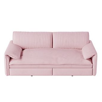 Whisen 3-in-1 Velvet Queen Sleeper Sofa Bed & Chaise Lounge with Side Storage Pockets, 2 Seats
